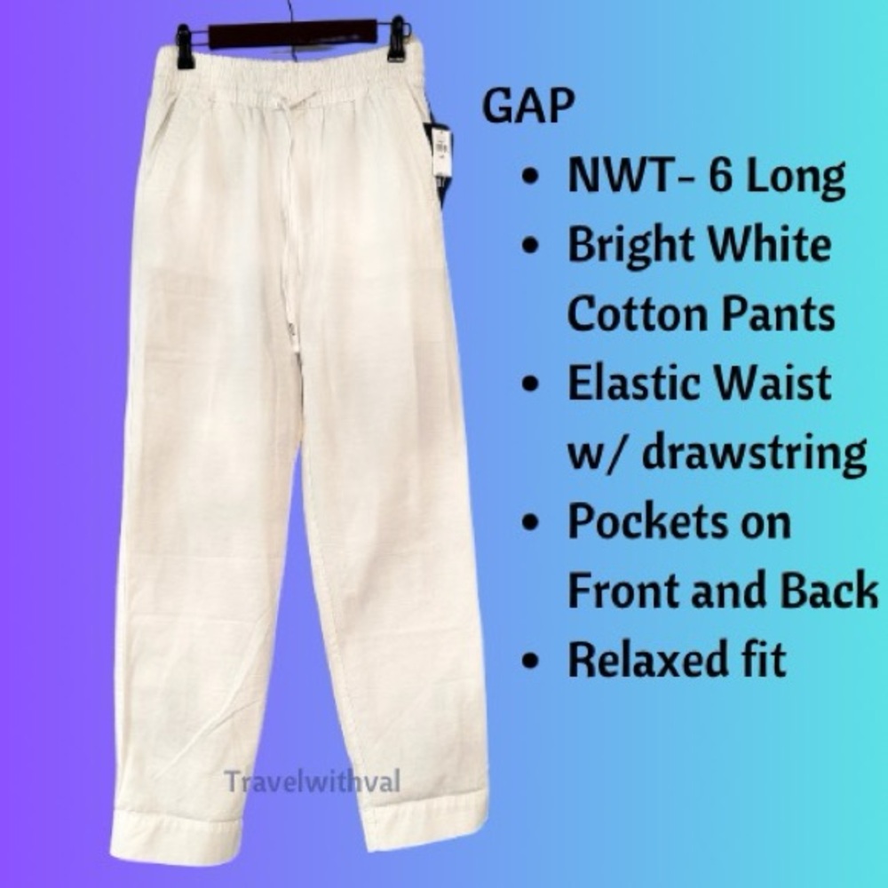 👍🏼NWT- GAP Ladies High Rise Soft Twill cotton 🌴 pull on straight-white 6 Long